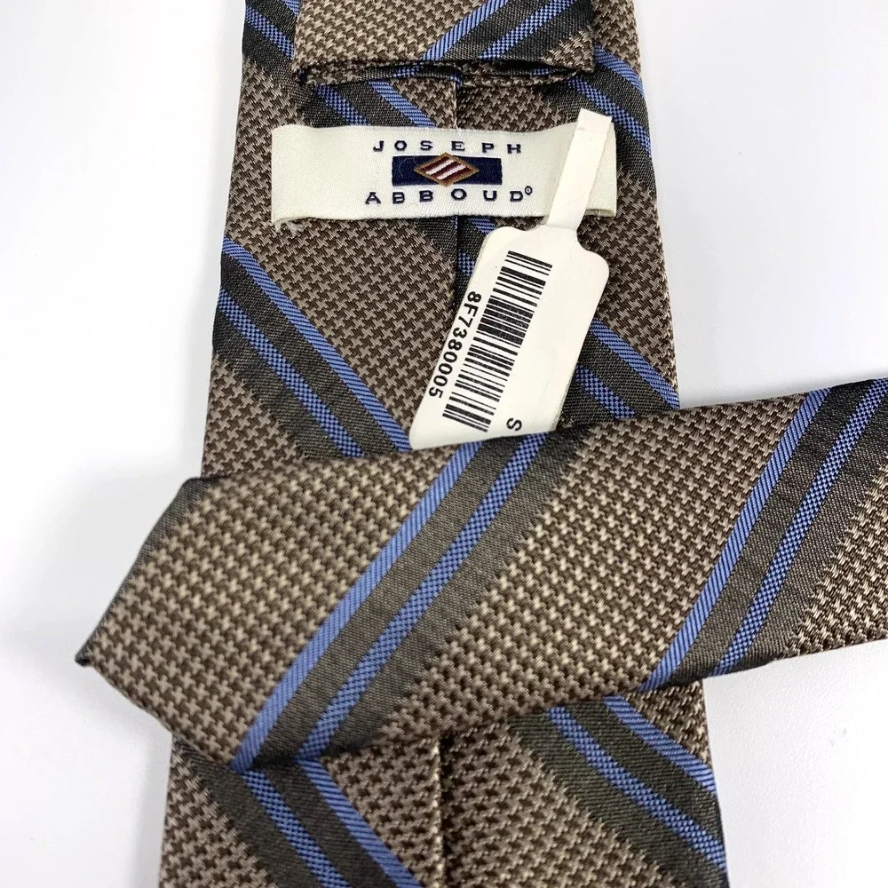 Joseph‎ Abboud Mens Tie Bronze Brown & Blue Striped Repp Design 100% Silk NWT
